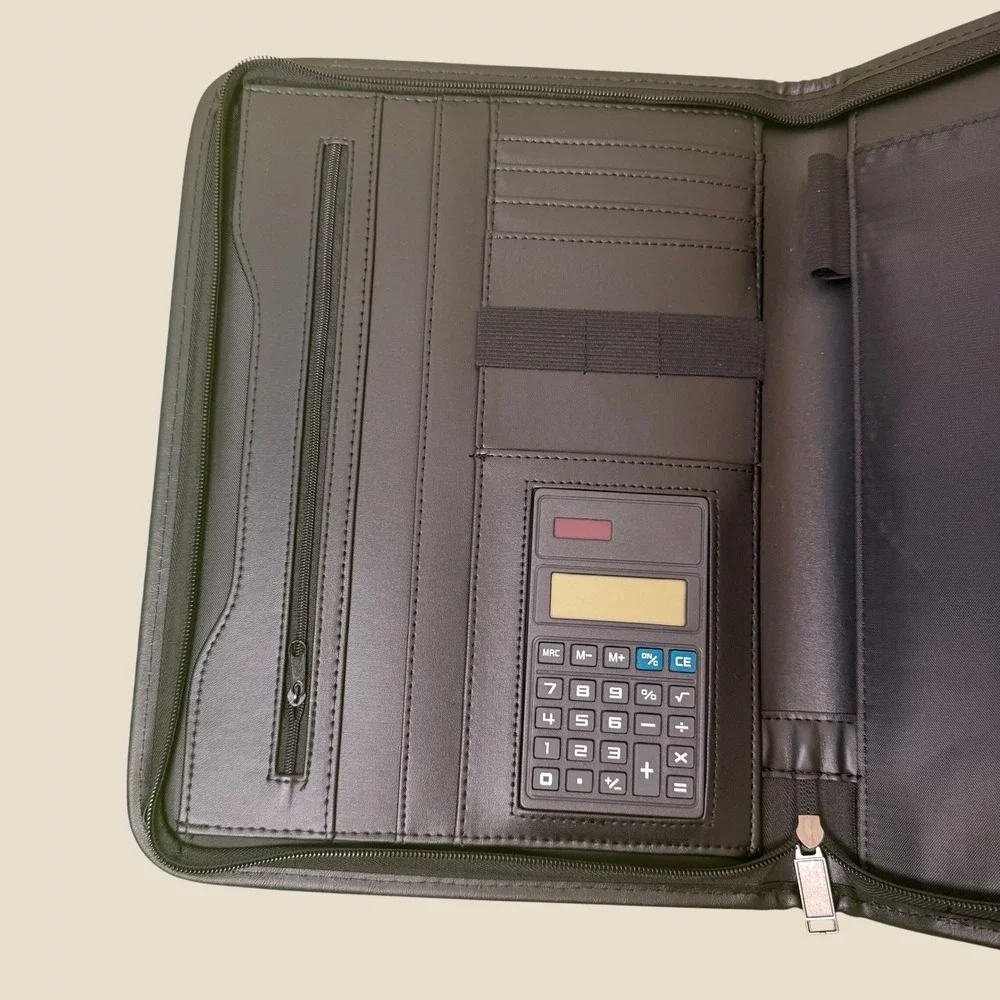 Pack 3 Portfolio Leather Zippered Binder Organizer Black School Calculator